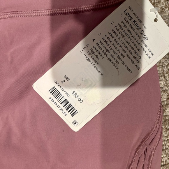 NWT Lululemon Love Knot Crop *15" Figue Pink Size 2 Hot Yoga Pantss - Picture 6 of 8